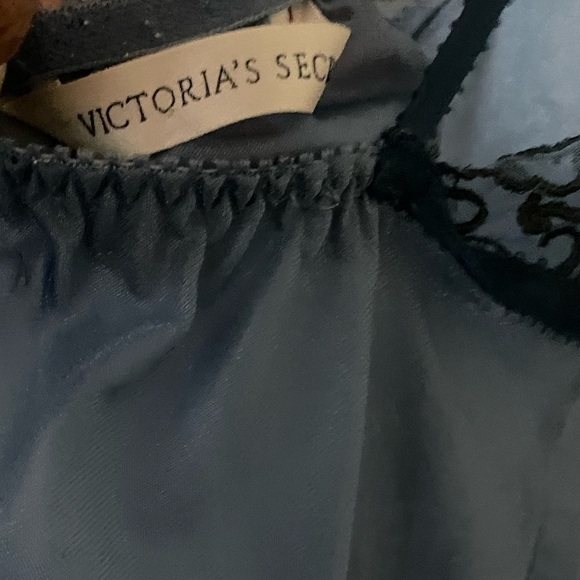 Victoria's Secret (Large) Sheer Blue Baby Doll with Black Lace Trimmed Lingerie - Picture 3 of 10